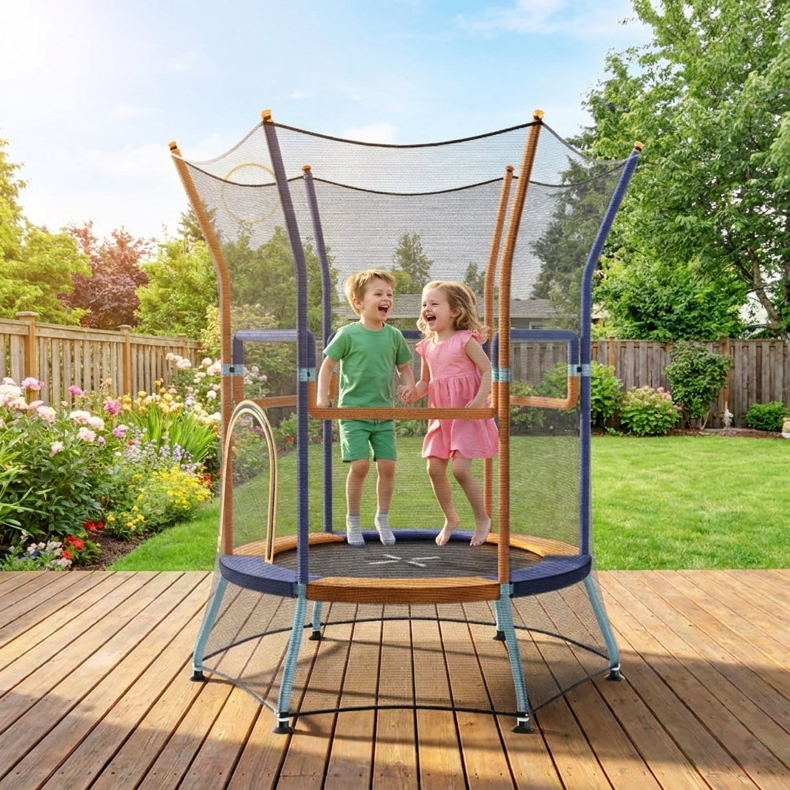 Redsmile Mini Trampoline for Kids with Safety Enclosure Net and Foam Handles, Orange