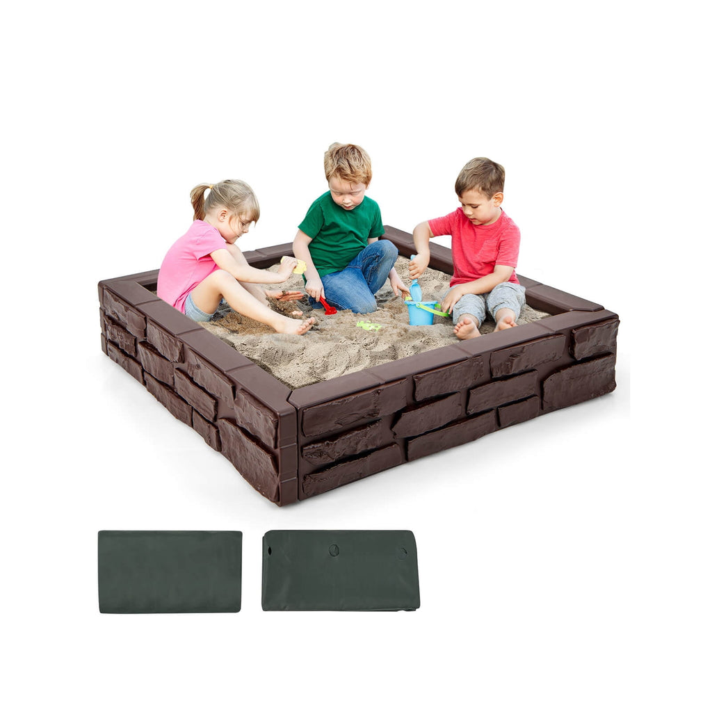 Redsmile 2-In-1 HDPE Kids Sandbox with Cover and Bottom Liner - Brown - Outdoor Play - Garden Toy - Backyard Fun