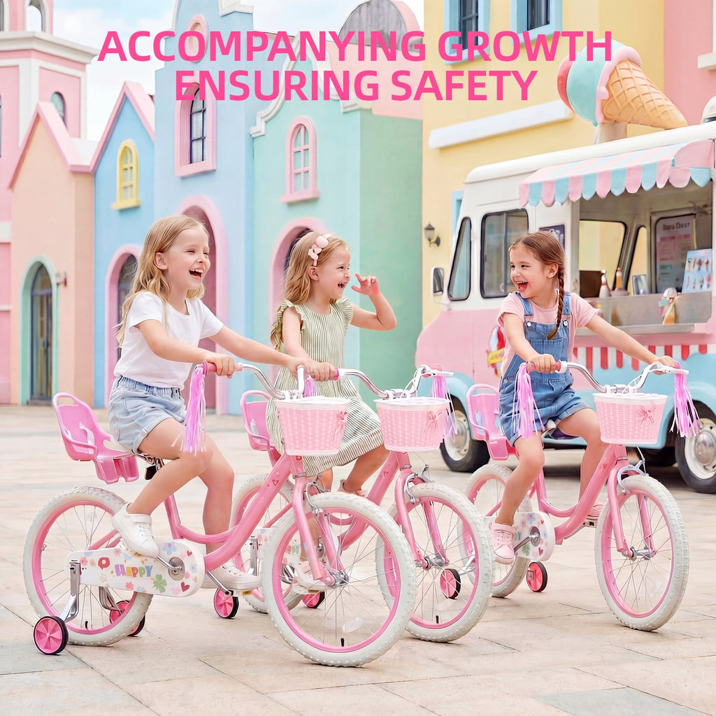 Redsmile 20 Inch Girls Bike for 6-13 Years Old Kids, Kids Bicycle with Basket and Doll Seat, Pink