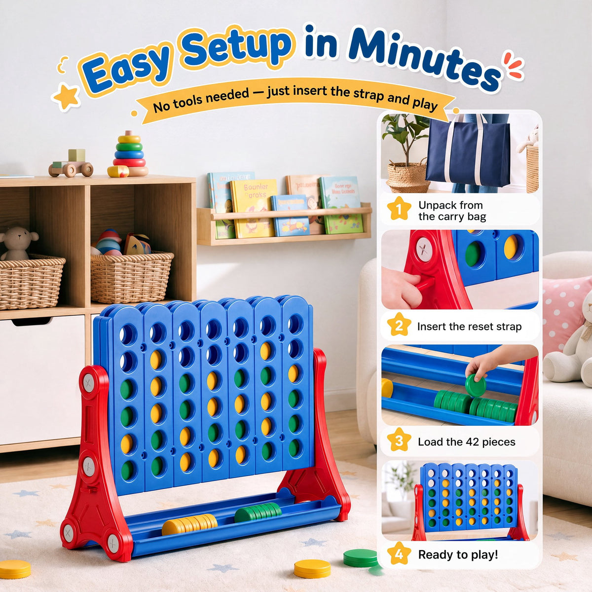 Redsmile 4 in a Row Game, Outdoor Yard Games with 42 Chips and Carry Bag for Kids and Adults,Family Backyard Party Games