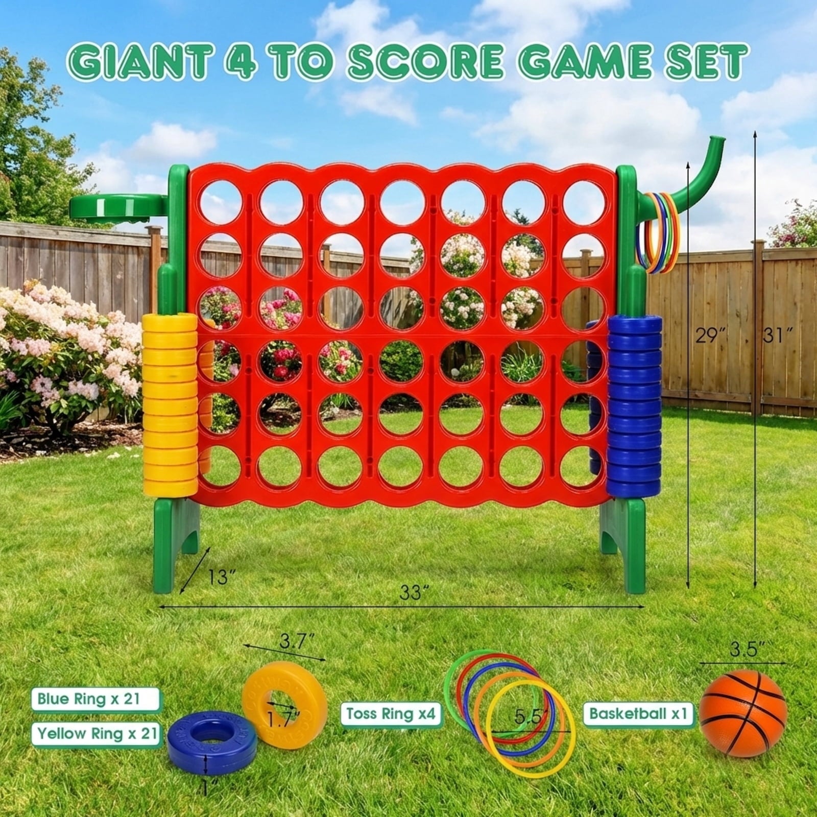 Redsmile 2.5Ft 4-to-Score Giant Game Set in Green - Family Game Night Entertainment for All Ages Indoor Outdoor Yard Party Fun