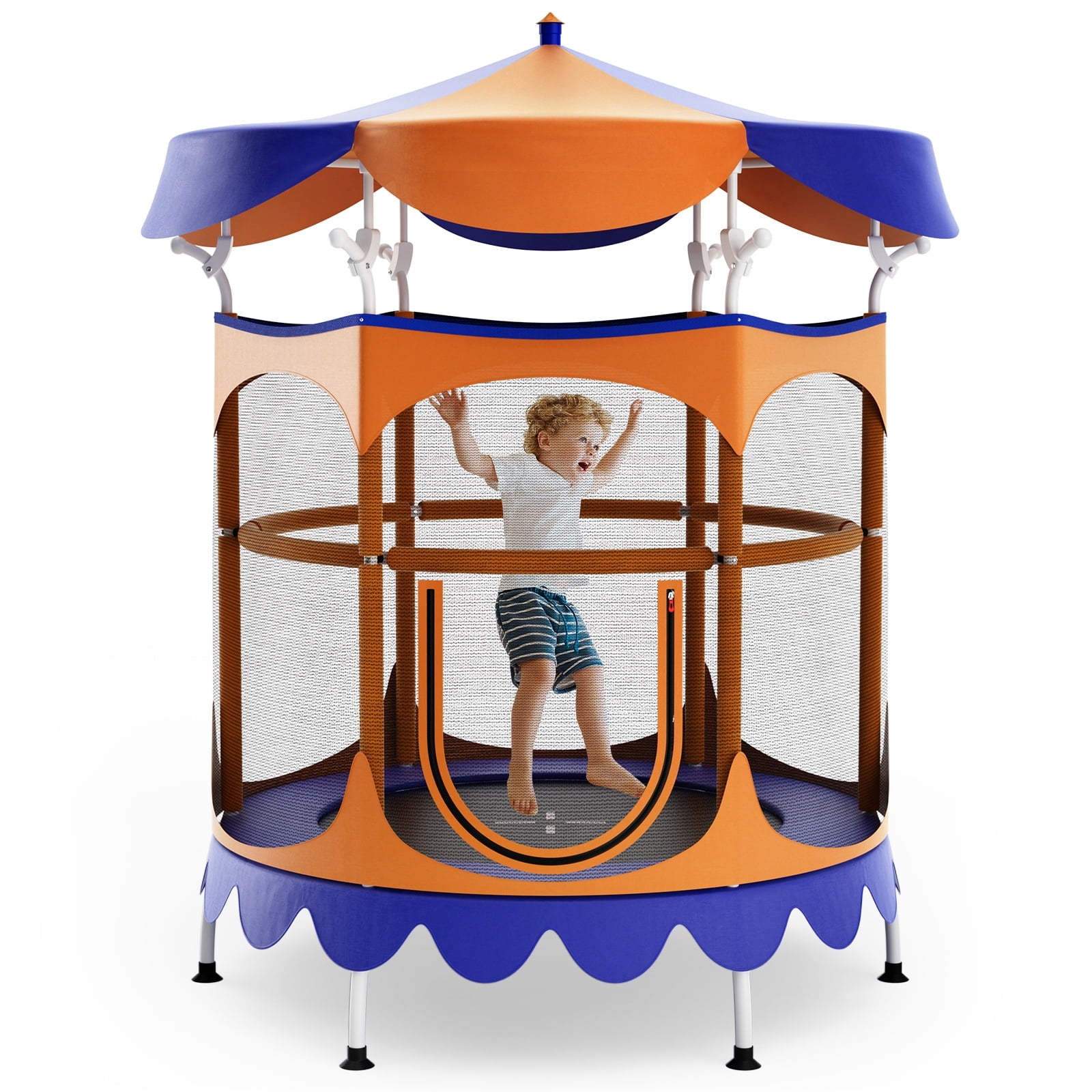 Redsmile 64 Inch Kids Trampoline with Detachable Canopy and Safety Enclosure Net-Orange - Premium PE Safety Enclosure for Kids Outdoor Play