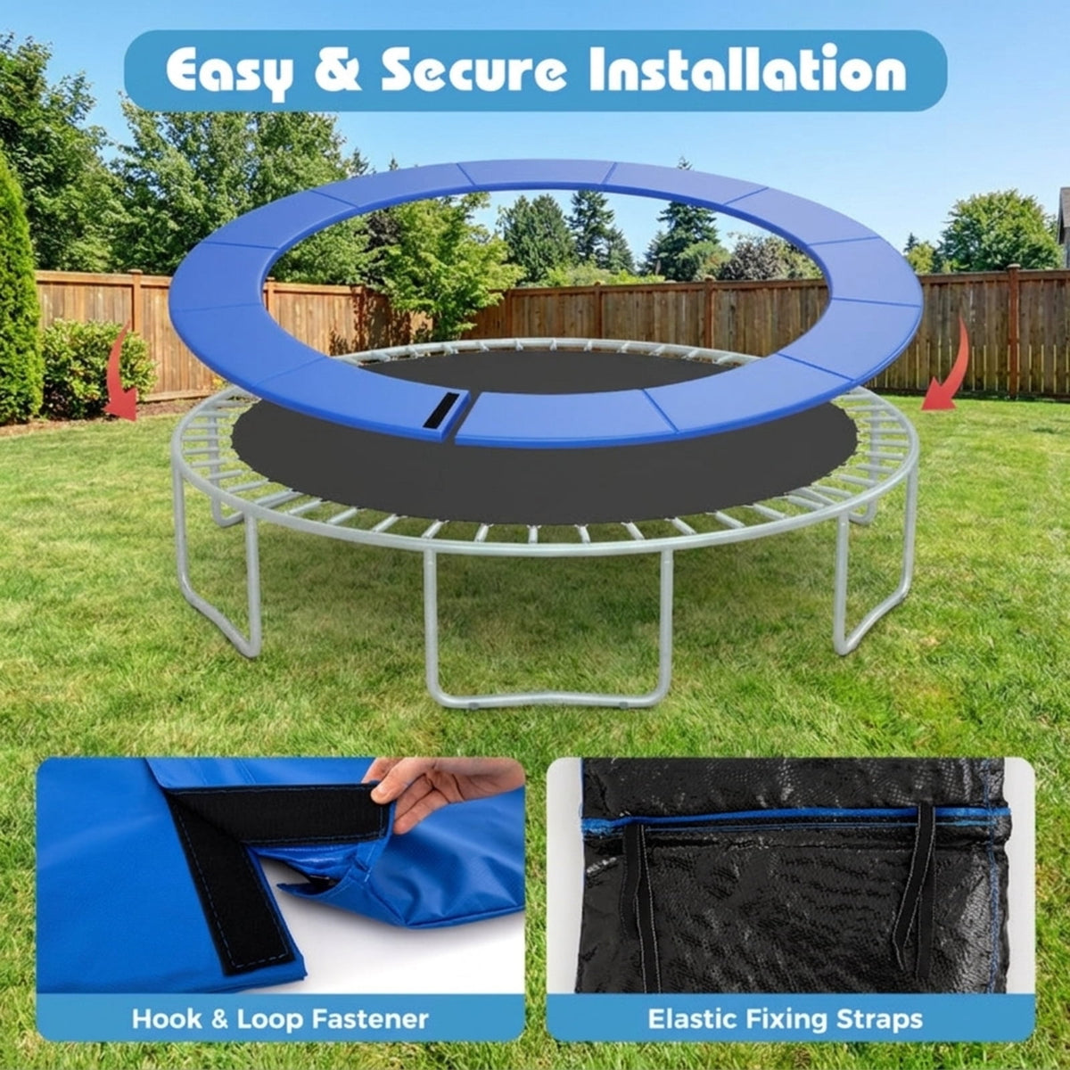 Redsmile 12 Feet Trampoline Pad Replacement Safety Pad with Fixing Straps, Blue