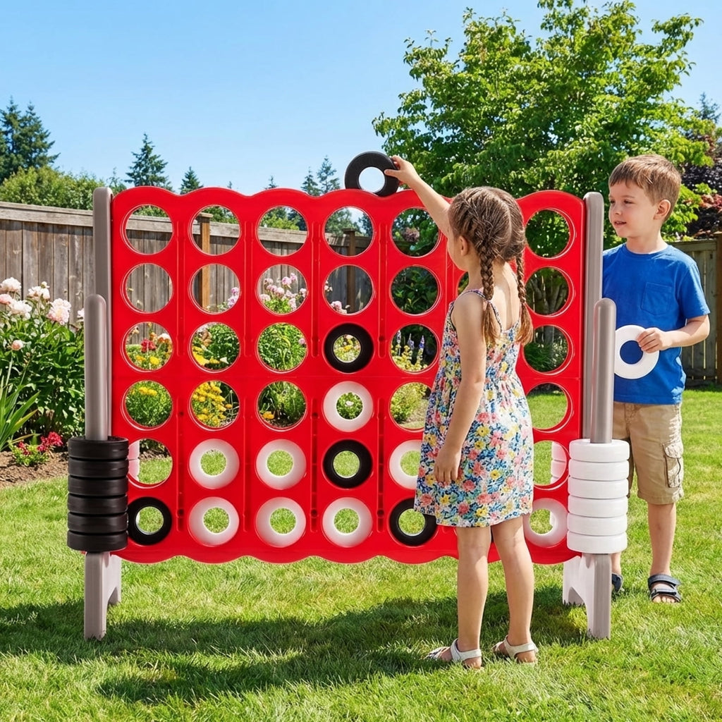 Redsmile 3.5 Feet Tall Jumbo 4 to Score Giant Game Set with 42 Jumbo Rings-Red Multicolor - Outdoor Backyard Lawn Party Game for Kids Adults