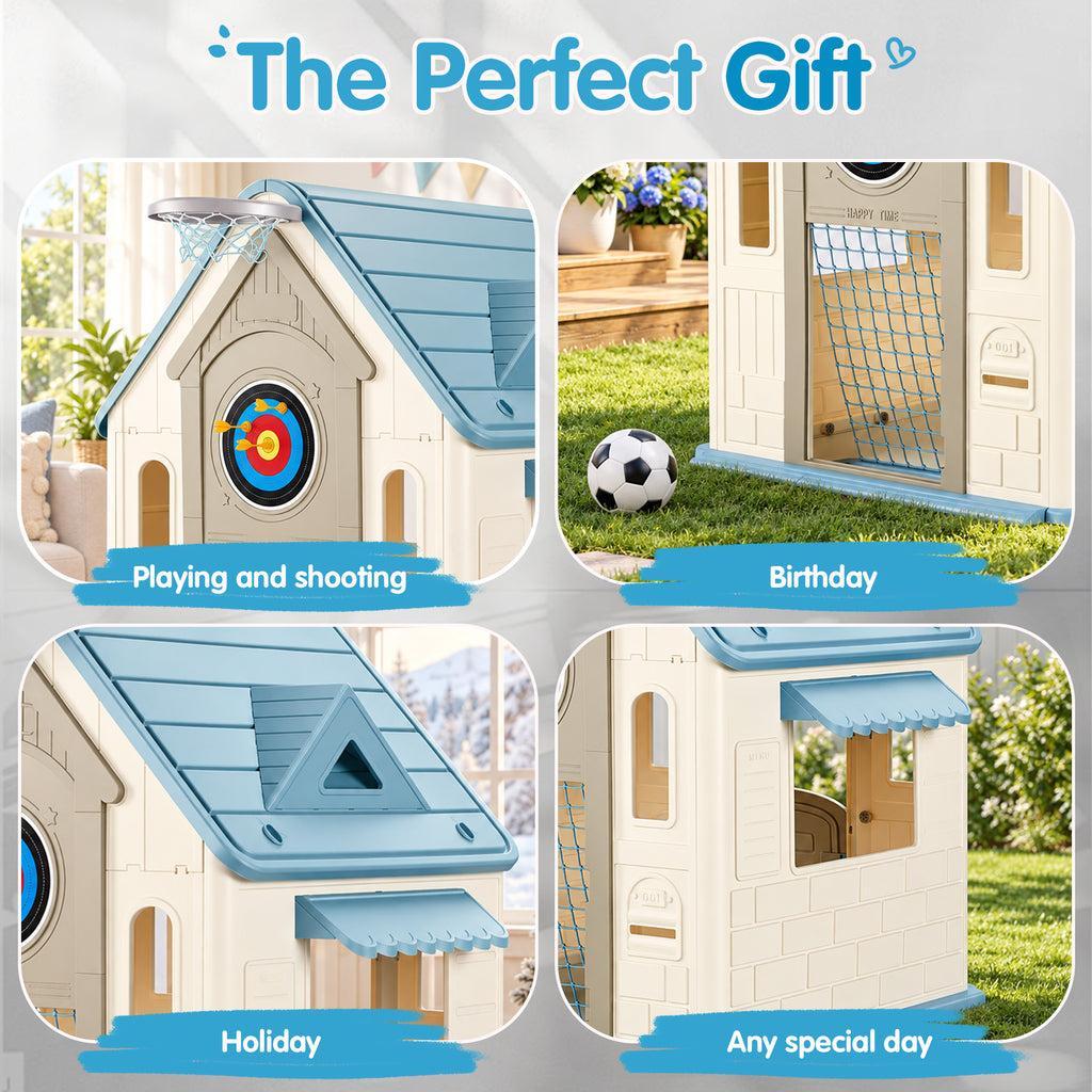 Redsmile Playhouse with Basketball Hoop,Soccer Goal,Dartboard,Ring Toss Game and DIY Stickers,Activity Center Game House for Indoor Outdoor,Gift for Girls Boys