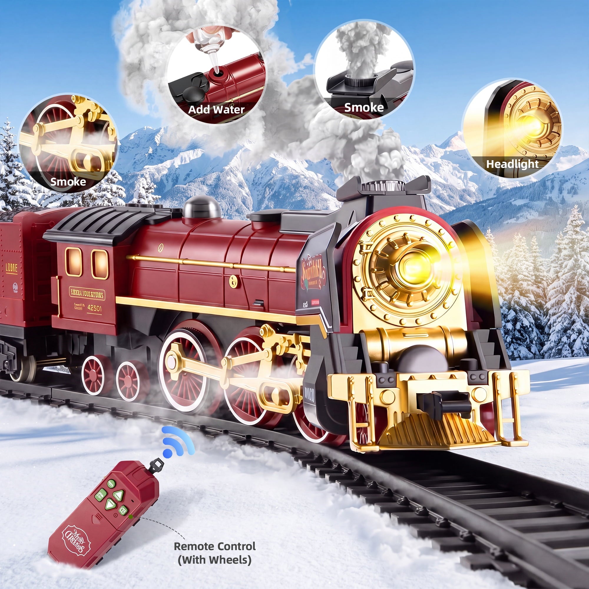 Redsmile Train Set,Remote Control Trains for Set for Kids with Smokes, Lights and Sound,Toy Train Set for Under Christmas Tree, Holiday Birthday Gift for Boys and Girls