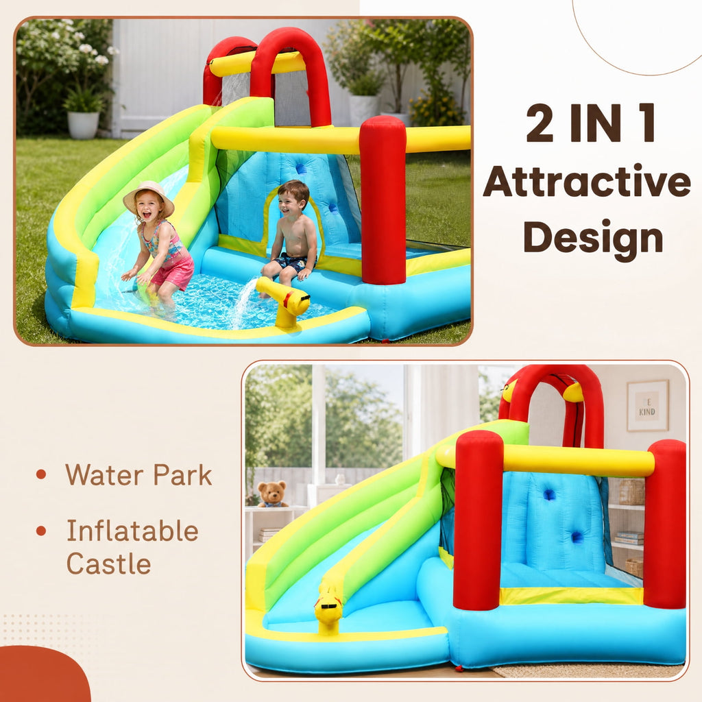 Redsmile 6-in-1 Inflatable Bounce House with 550W Blower, Backyard Water Slide with Climbing Wall, Basketball Hoop and Splash Pool for Kids, Wet Dry Outdoor Fun for Boys Girls