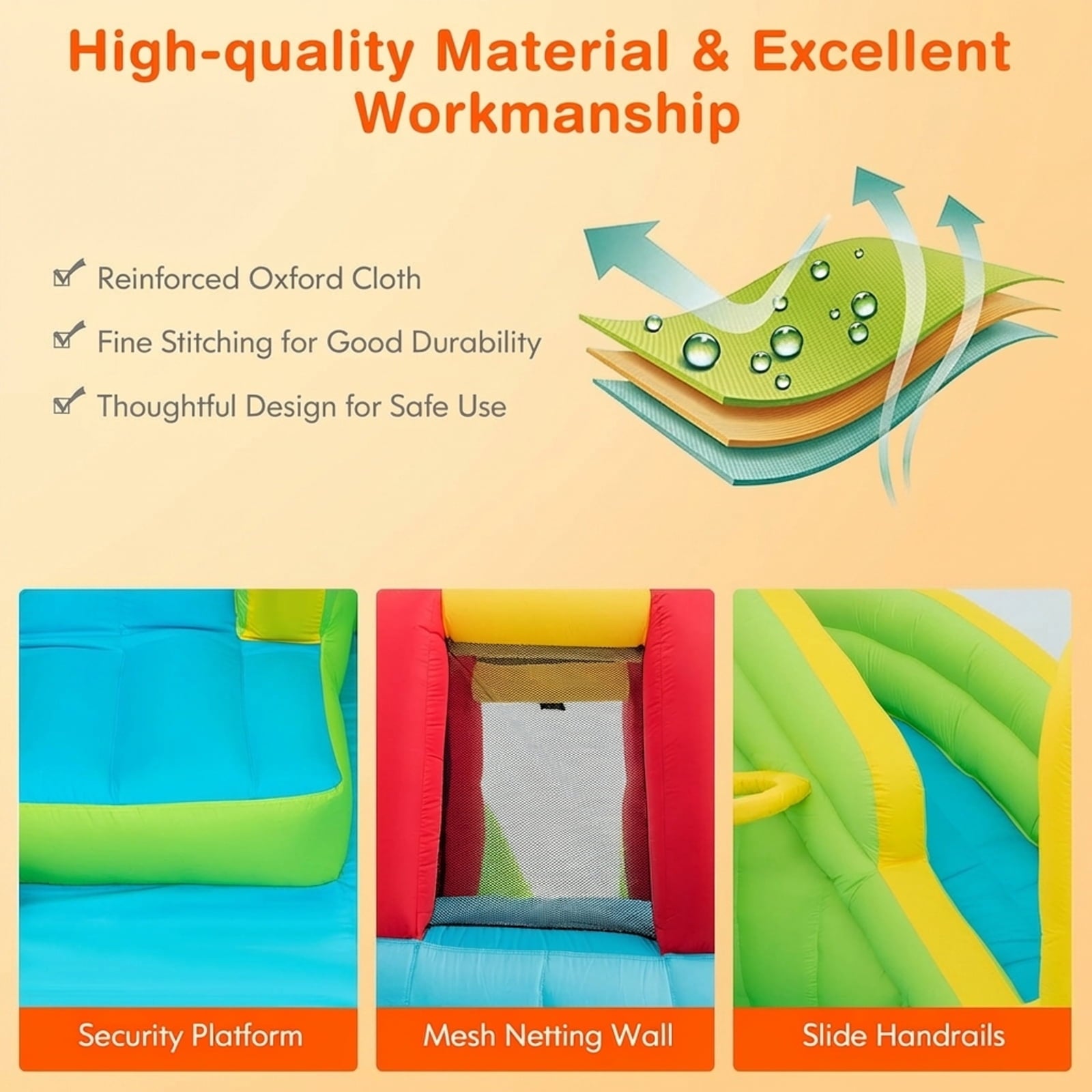 Redsmile Inflatable Splash Jump Slide Water Bounce without Blower - Multicolor - Kids Birthday Party