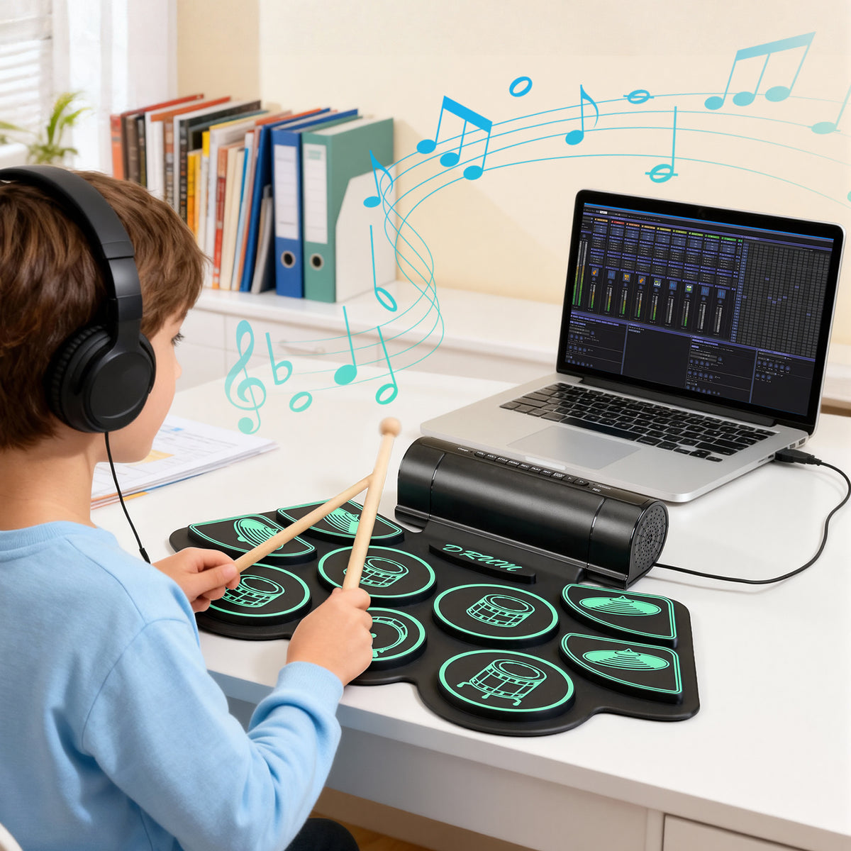 Redsmile Electronic Drum Set Kit with 9 Pads and Dual Speakers for Kids and Adults,Portable Practice Kit for Beginners