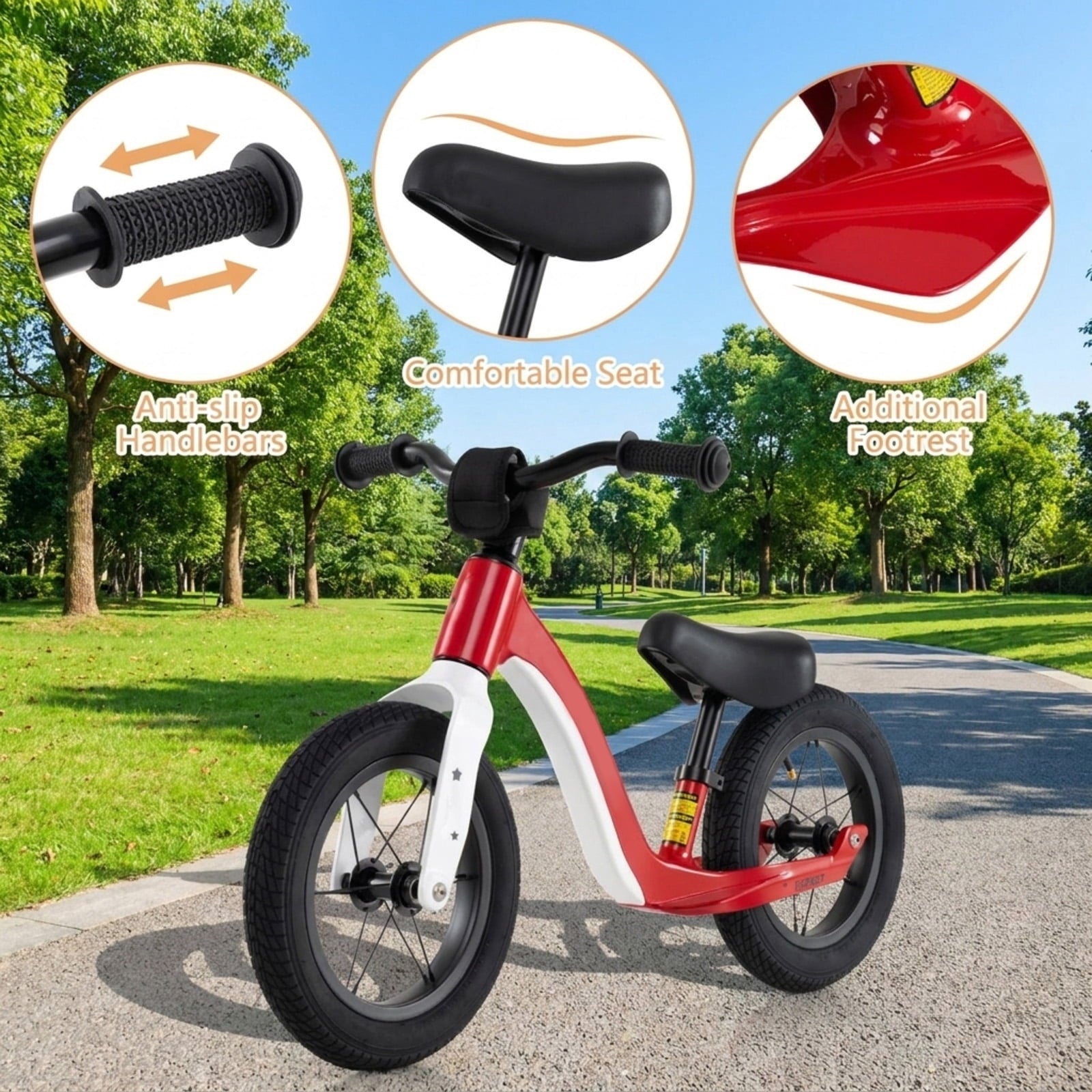 Redsmile 12 Inch Balance Bike for Toddlers, No Pedal Bike with Adjustable Seat and Handlebar, Lightweight Alloy Training Bike, Red