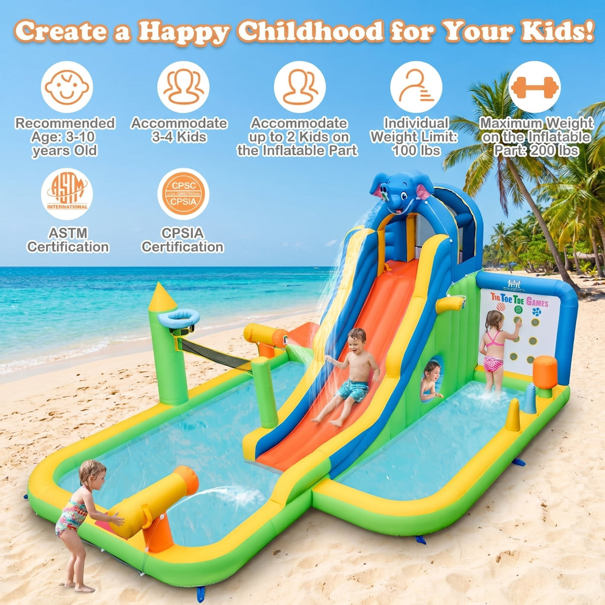 Redsmile Inflatable Water Slide with Splash Pool and Climbing Wall for Oudoor Indoor without Blower