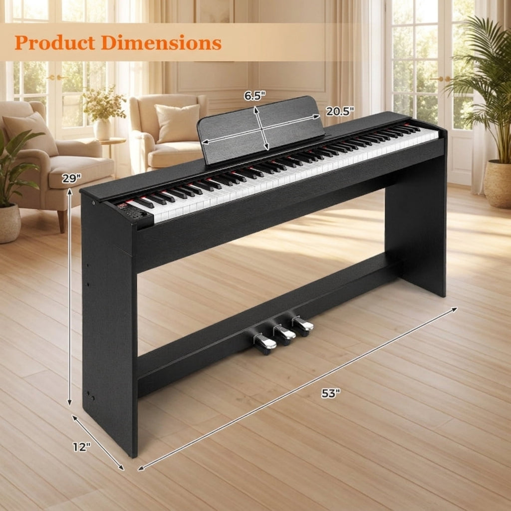 Redsmile 88 Key Hammer Action Weighted Digital Piano with Furniture Stand 128 Tones and Dual Keyboard Mode for Home Practice, Black