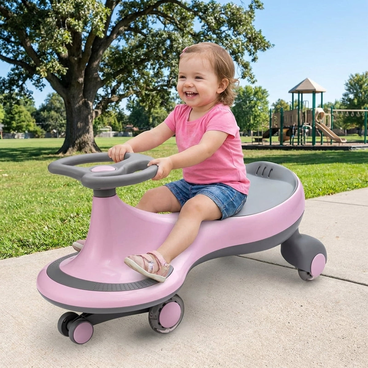 Redsmile Wiggle Car Ride On Toy for Toddlers and Kids Ages 2 and Up, Kids Wiggle Car with Flashing PU Wheels and No Batteries Needed, Twist Car Holds 110 lbs, Pink