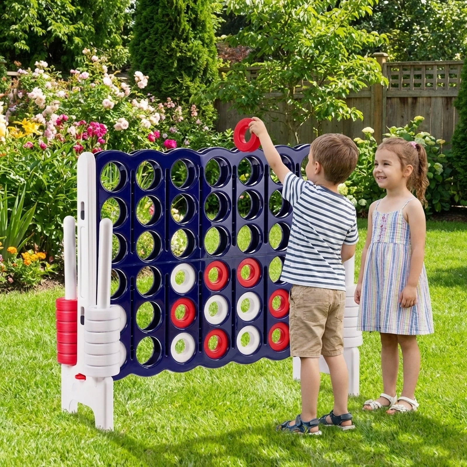 Redsmile Jumbo 4 in a Row 4-to-Score Giant Game Set-White White - Outdoor Backyard Lawn Party Game for Kids Adults