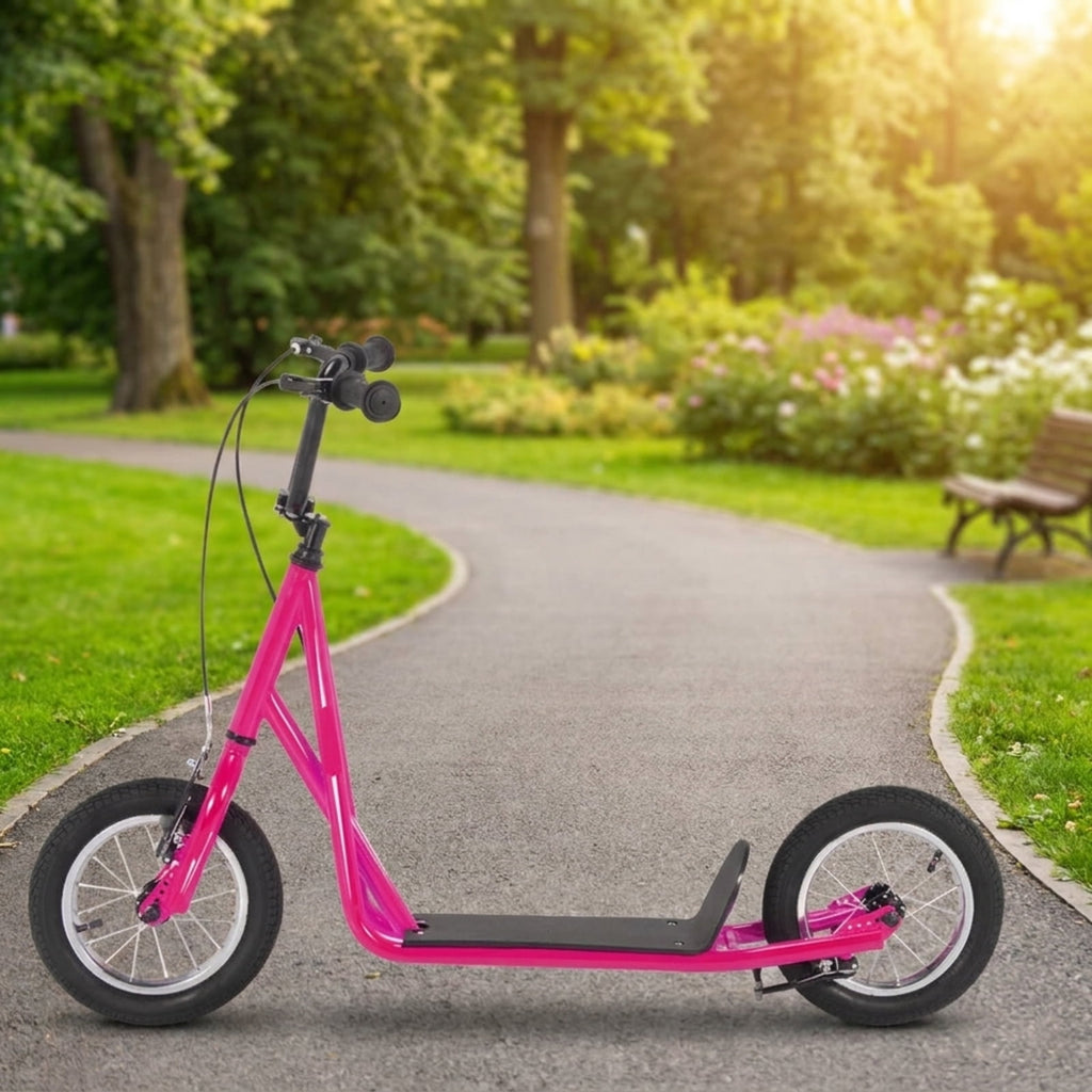 Redsmile Kids Scooter with 12 Inch Air Wheel, Height Adjustable Kick Scooter Holds 165 lb for Big Kids and Teens, Pink