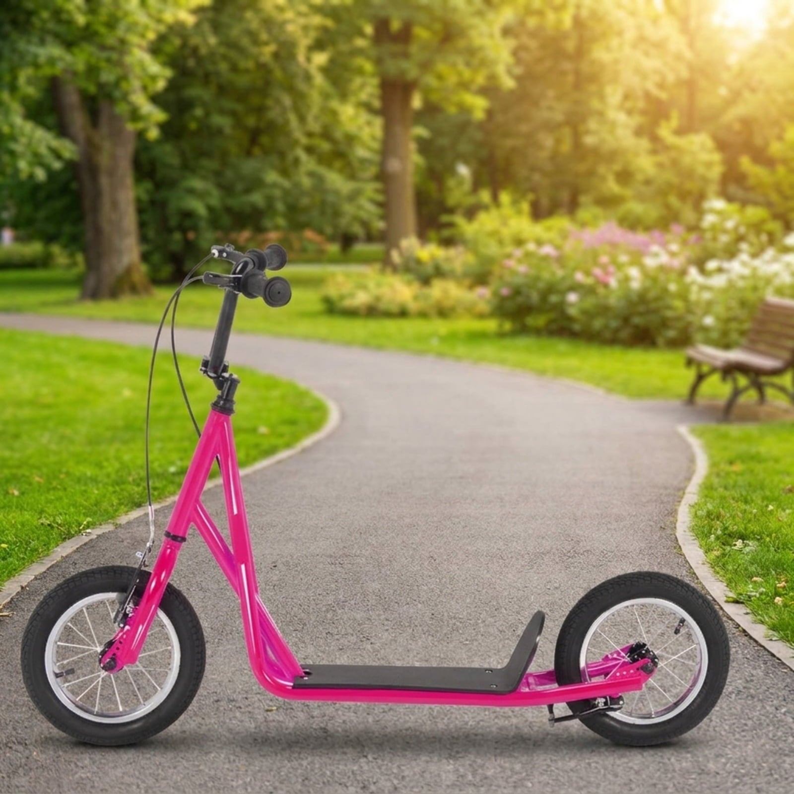 Redsmile Kids Scooter with 12 Inch Air Wheel, Height Adjustable Kick Scooter Holds 165 lb for Big Kids and Teens, Pink