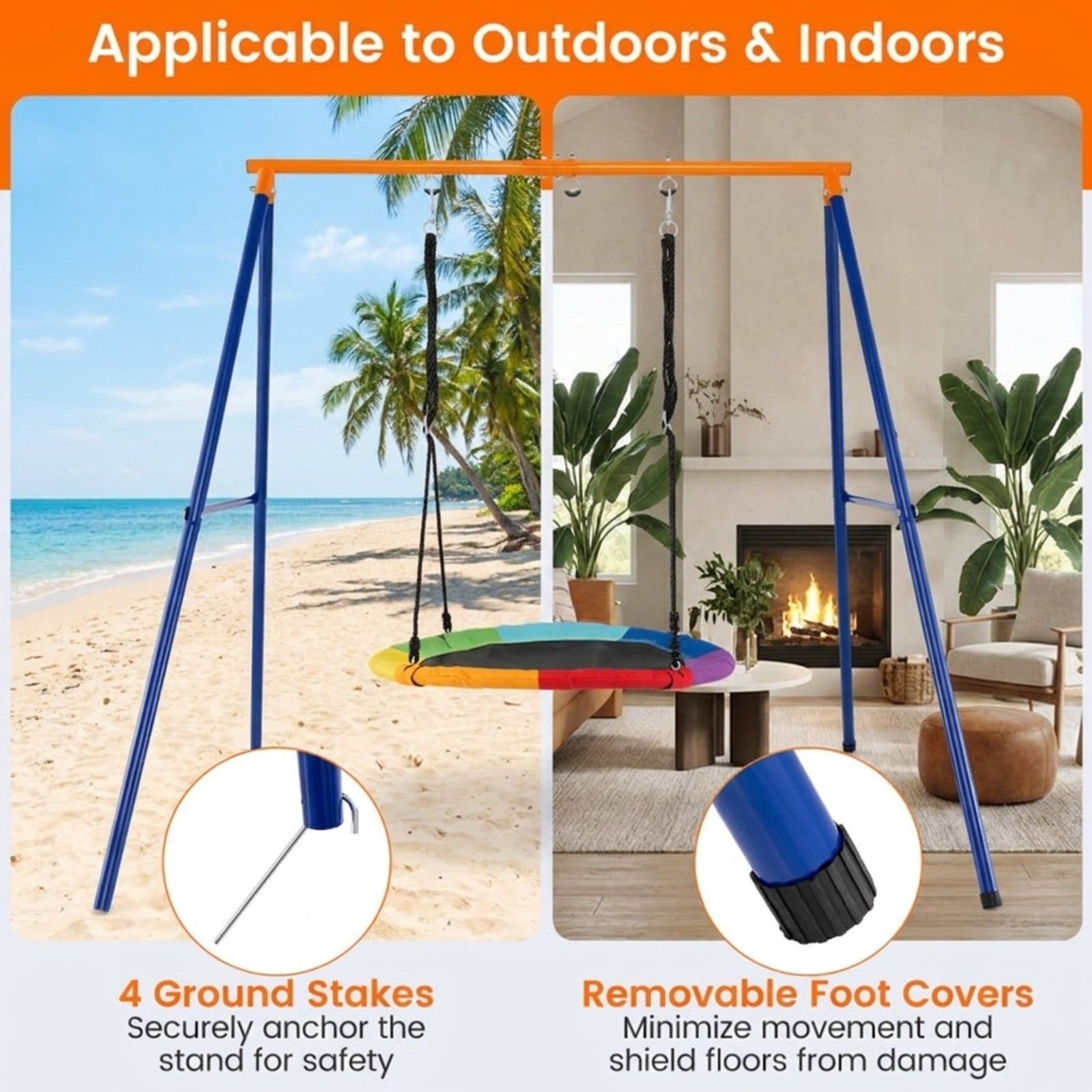 Redsmile A-Frame Swing Stand for Backyard, Extra Large Heavy Duty Steel Swing Frame Holds 550 lb, Freestanding Outdoor Swing Set Stand, Blue and Yellow