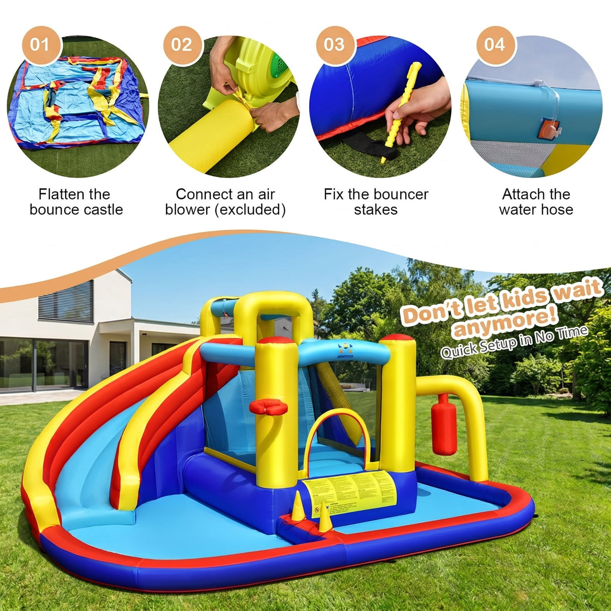 Redsmile 7-in-1 Inflatable Water Slide Bounce Castle with Splash Pool and Climbing Wall without
