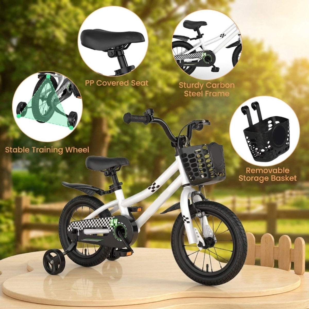 Redsmile 14 Inch Kids Bike for 3-5 Years Old, Kids Bike with Training Wheels and Basket, Toddler Bicycle with Hand Brake and Coaster Brake, Adjustable Seat for Boys Girls, Black and White