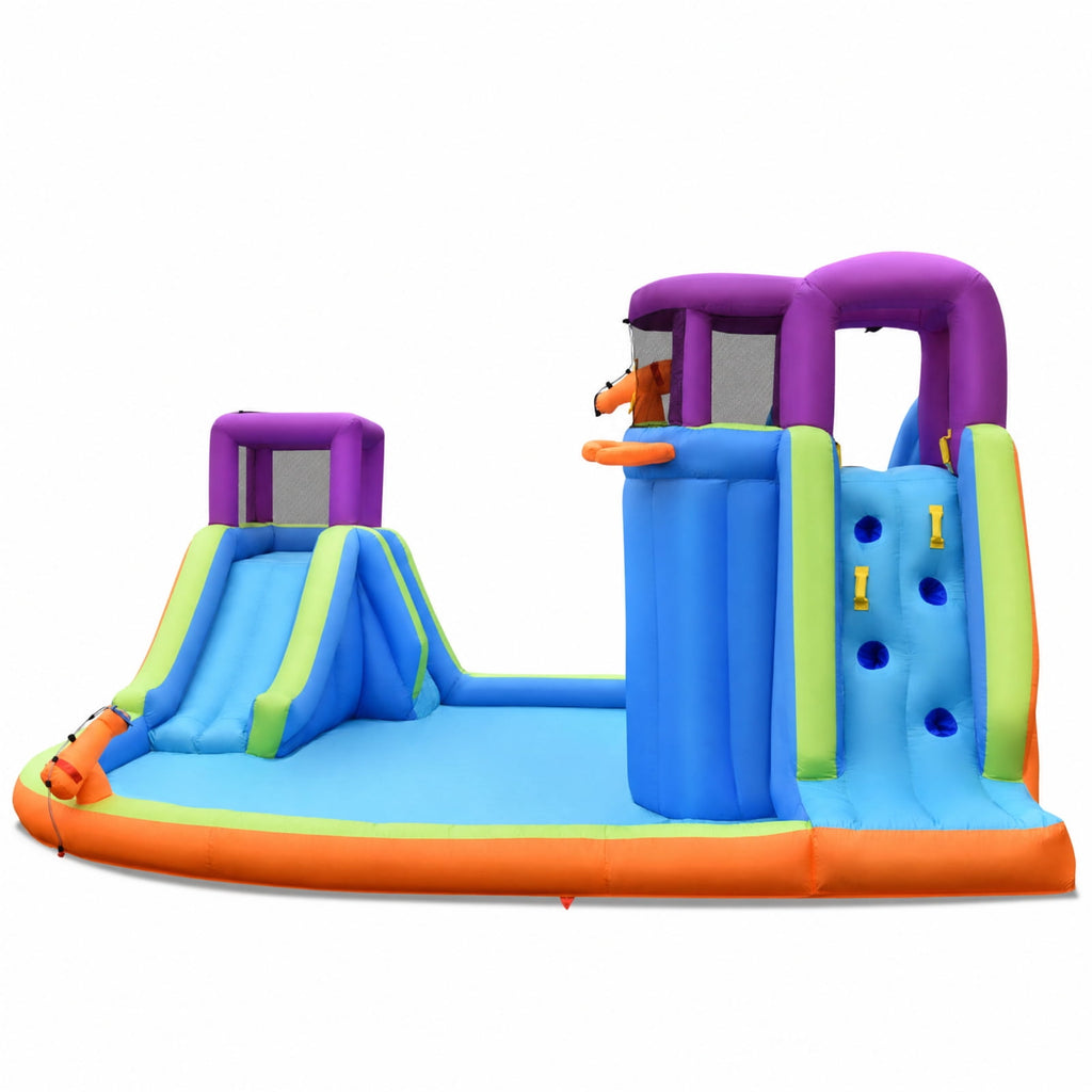 Redsmile 6-in-1 Inflatable Dual Water Slide Bounce House, Backyard Water Slide with 4 Sprayers, 2 Water Guns and Basketball Hoop for Kids Ages 3-10, ASTM Outdoor Fun (Without Blower)