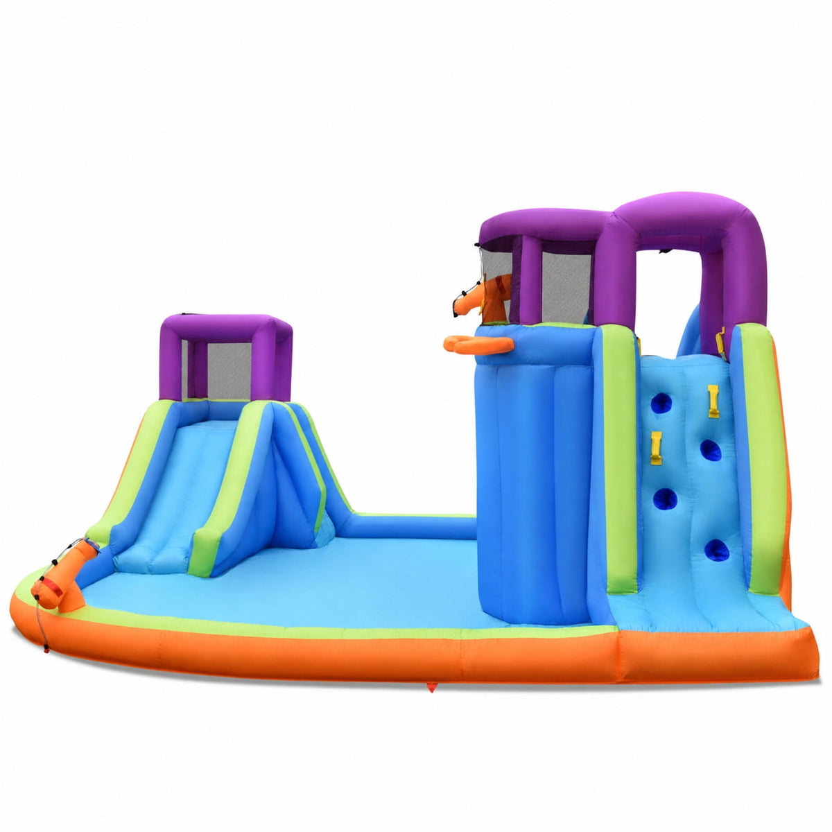 Redsmile 6-in-1 Inflatable Dual Water Slide Bounce House, Backyard Water Slide with 4 Sprayers, 2 Water Guns and Basketball Hoop for Kids Ages 3-10, ASTM Outdoor Fun (Without Blower)