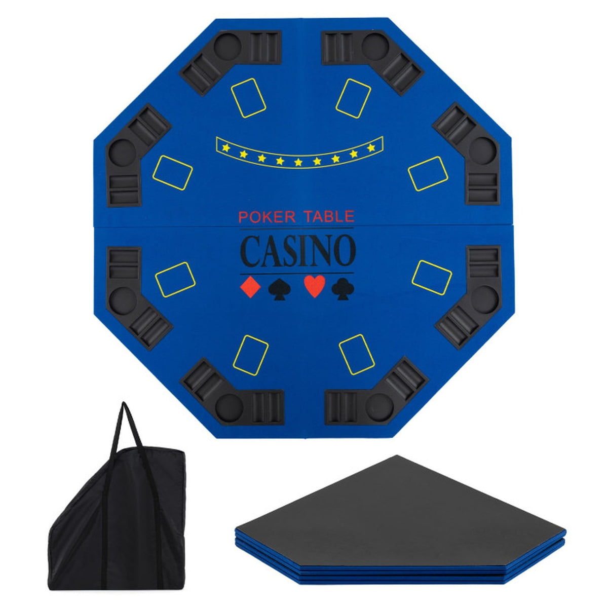 Redsmile 48 Inch 8-Player Foldable Poker Table Top with Carrying Bag, Portable Round Card Game Table Topper with 8 Cup Holders and Chip Trays for Texas Holdem Home Party, Blue
