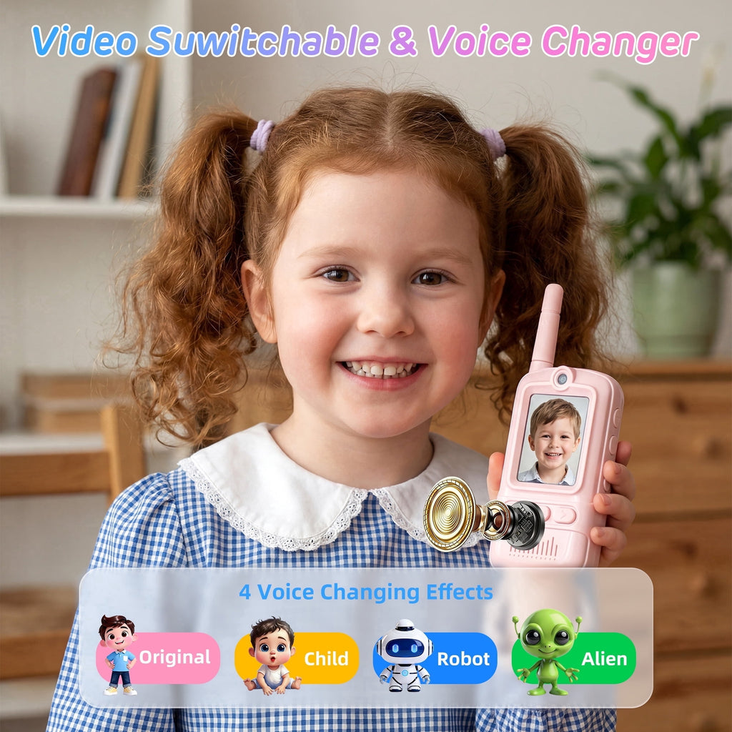 Redsmile Video Walkie Talkies for Kids,2 Pack Multifunctional Rechargeable Long Range Two Way Radios Video Call Toys for Indoor, Camping, Hiking, Travel,Gift for Boys Girls Age 3-12 (Blue/Pink)