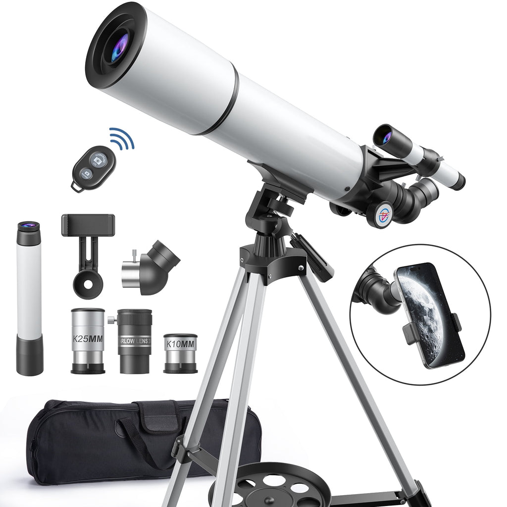 Redsmile Telescope for Adults Astronomy Beginners80mm Aperture 500mm Refractor Telescope with AZ Mount Tripod and 2 Eyepieces20x to 50x Magnification for Moon ViewingWhite