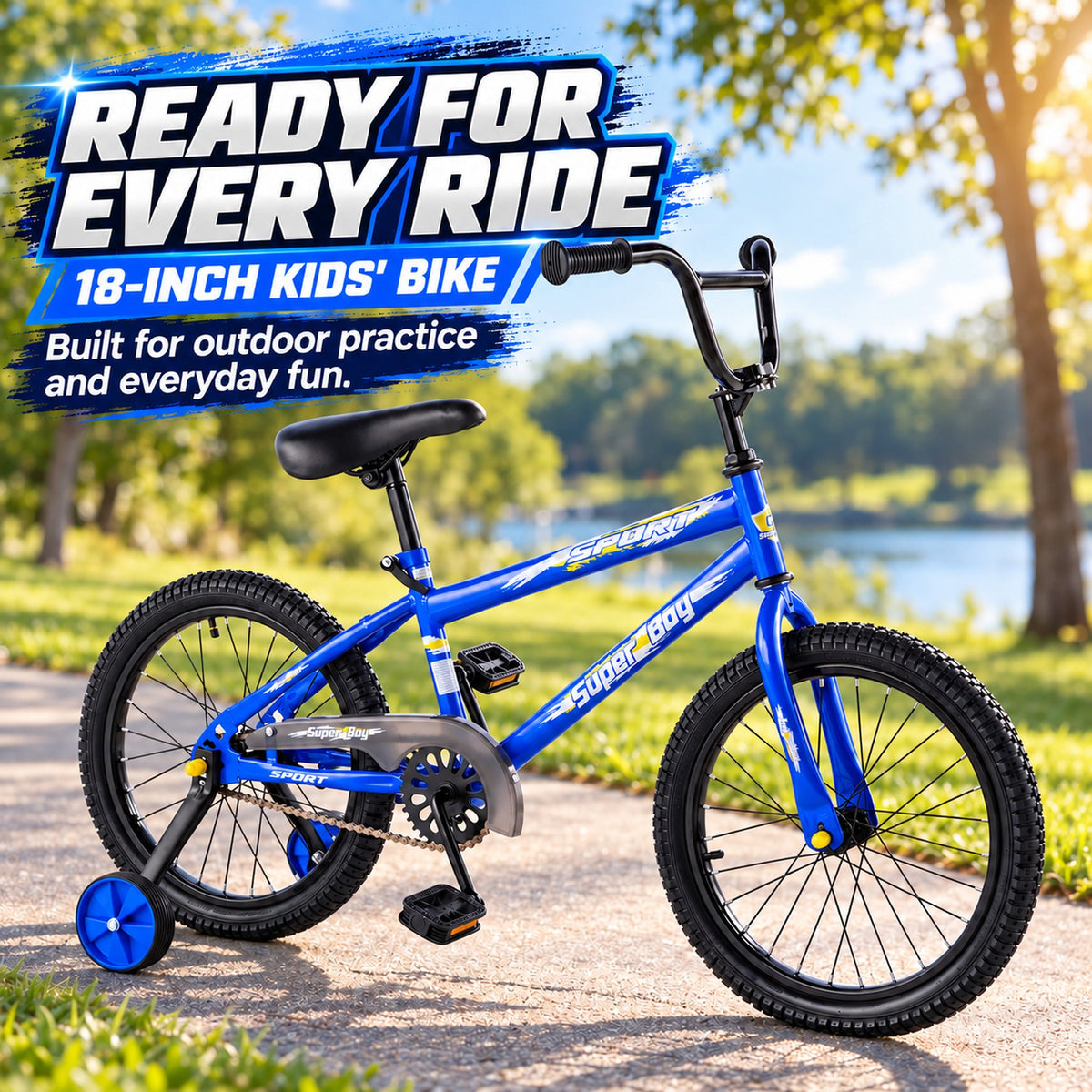 Redsmile 18 Inch Kids Bike with Training Wheels, Boys and Girls Bicycle, Ages 3-8, Blue