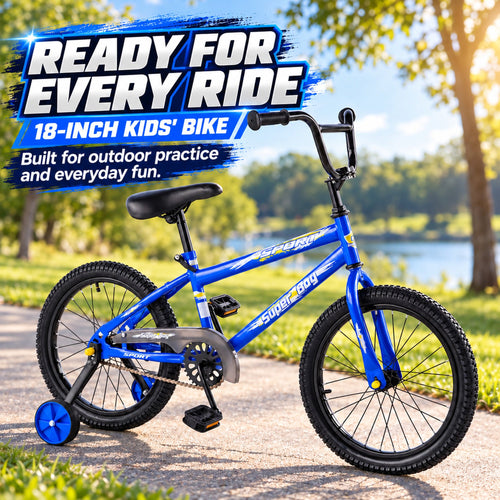 Redsmile 18 Inch Kids Bike with Training Wheels, Boys and Girls Bicycle, Ages 3-8, Blue