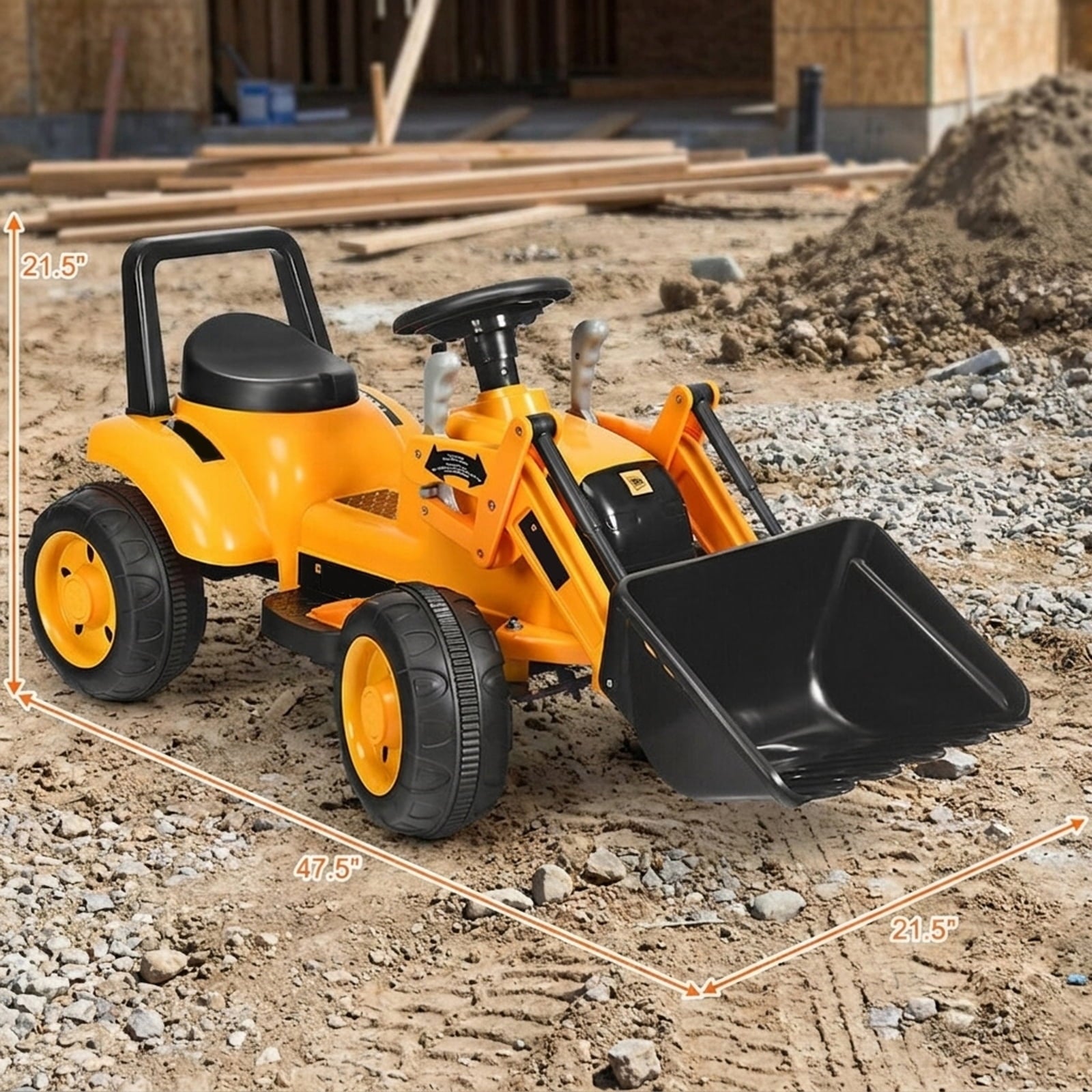 Redsmile 6V Kids Ride On Excavator Digger with Working Bucket, Lifting Arms, Horn, Battery Powered Tractor Construction Toy with Wide Seat, Yellow Black