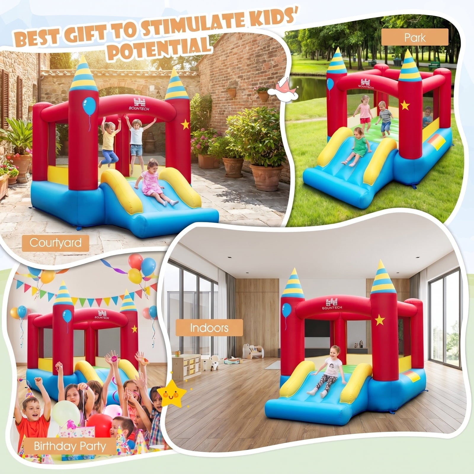 Redsmile Kids Inflatable Bounce Castle Excluded Blower, Multicolor