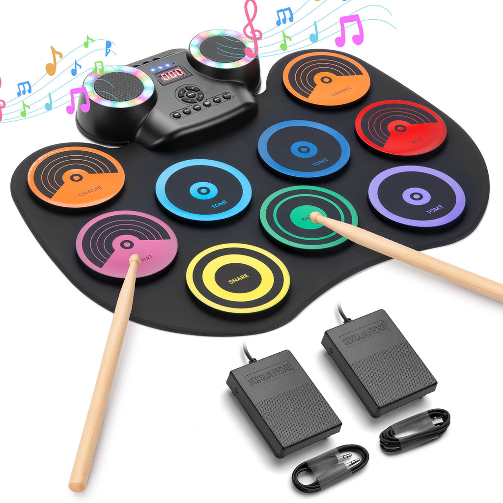 Redsmile Electronic Drum Set Kit with 9 Pads and Bluetooth Dual Speakers for Kids and Adults,Portable Practice Kit for Beginners