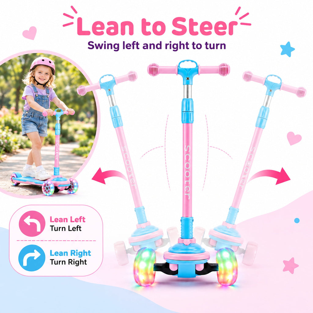 Redsmile Kids 3-Wheel Folding Kick Scooter with Light-Up Wheels, Pink and Blue