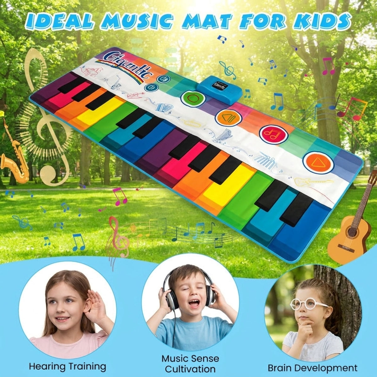 Redsmile Kids Floor Piano Play Mat with 8 Instrument Sounds and 24 Piano Keys for Tummy Time and Crawling, Multicolor