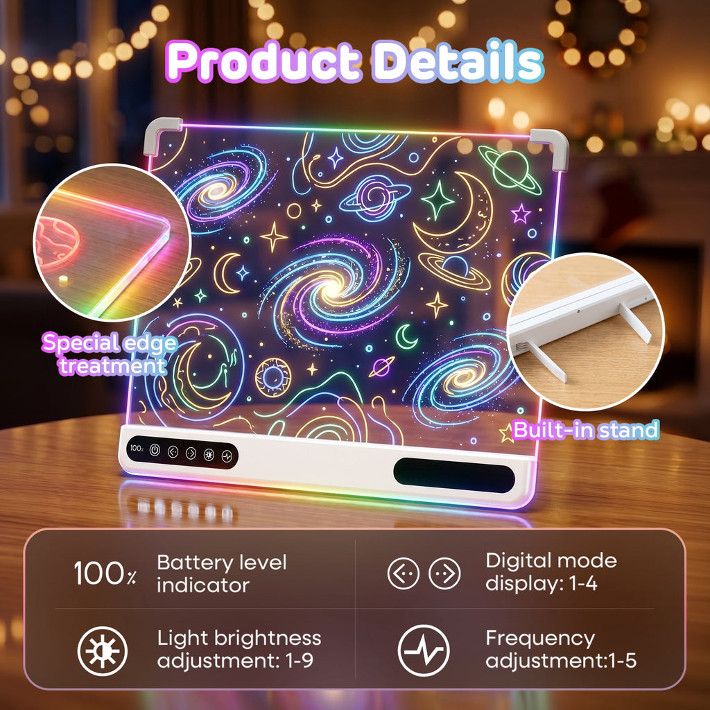 Redsmile Led Drawing Board for Kids,13.7in X 10inRechargeable Light-Up Dry Erase Board with 7 Color Light Modes,Doodle Glow Drawing Board with 7 Markers and Tracing Book,Sketching Gift Toy for Kids