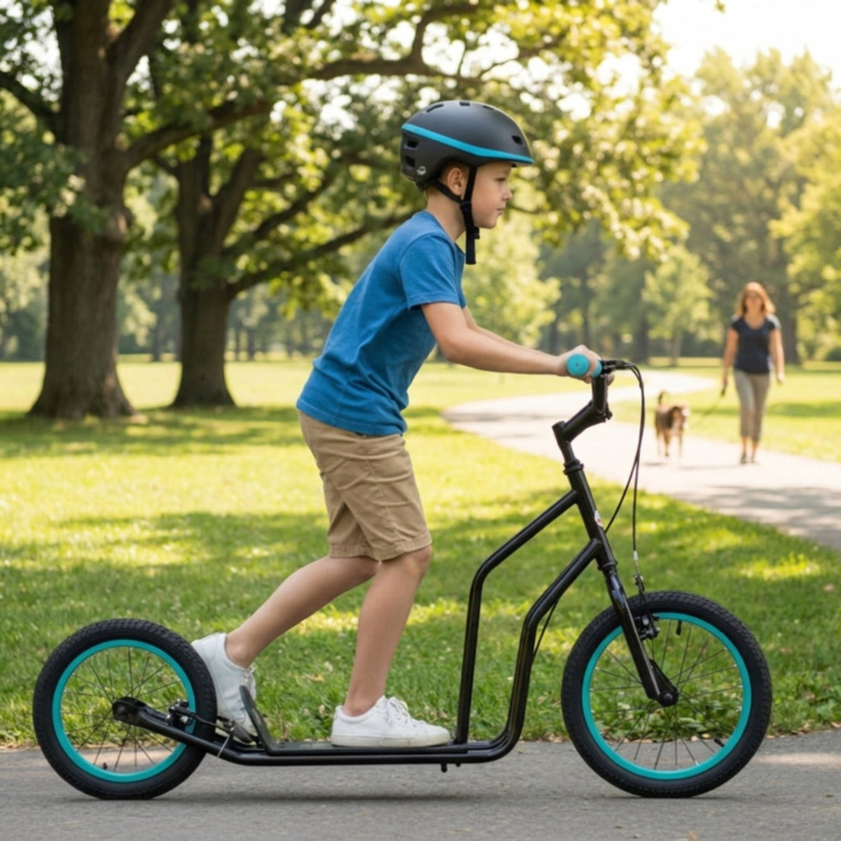 Redsmile Kids Scooter for Ages 8 and Up, Youth Scooter with 16/14 Inch Inflatable Wheels and Adjustable Handlebar, Big Wheel Scooter, Black