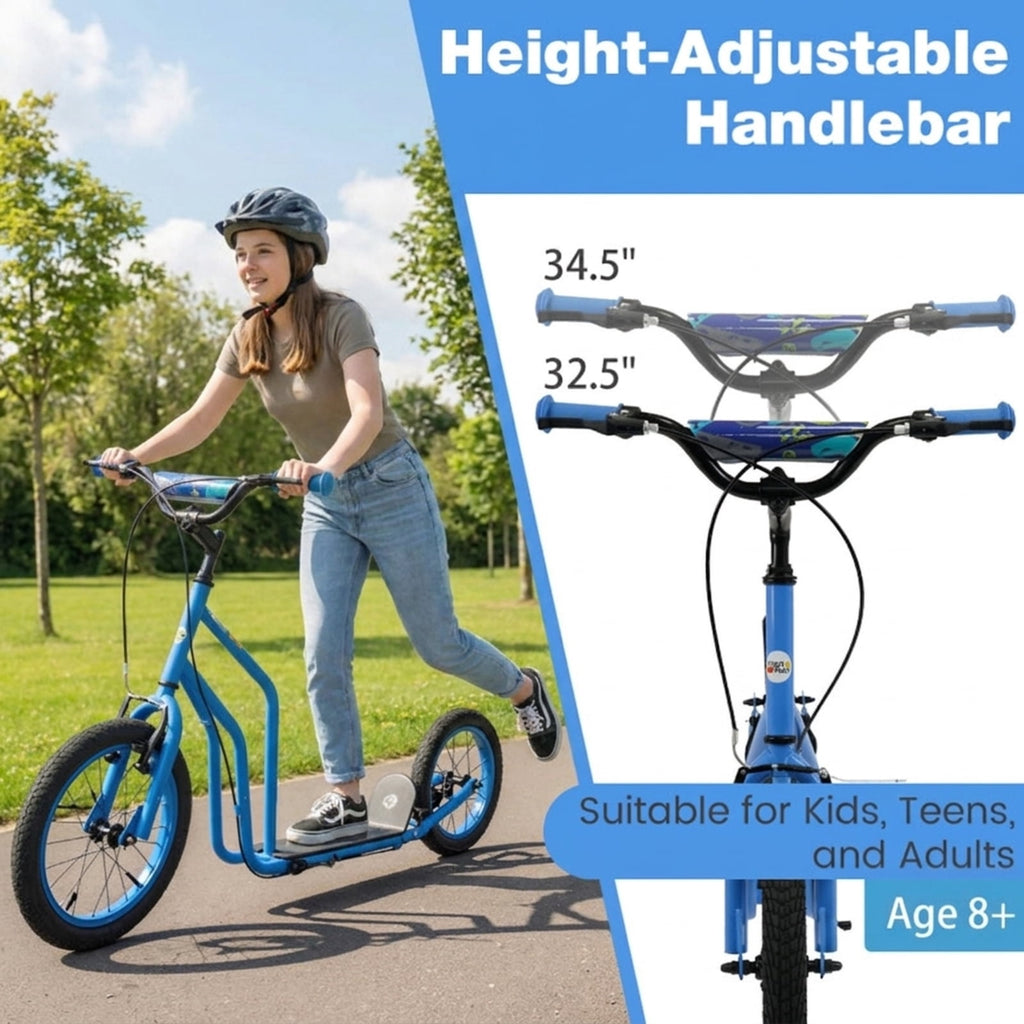 Redsmile Kids Scooter for Ages 8 and Up, Youth Scooter with 16/14 Inch Inflatable Wheels and Adjustable Handlebar, Big Wheel Scooter, Blue