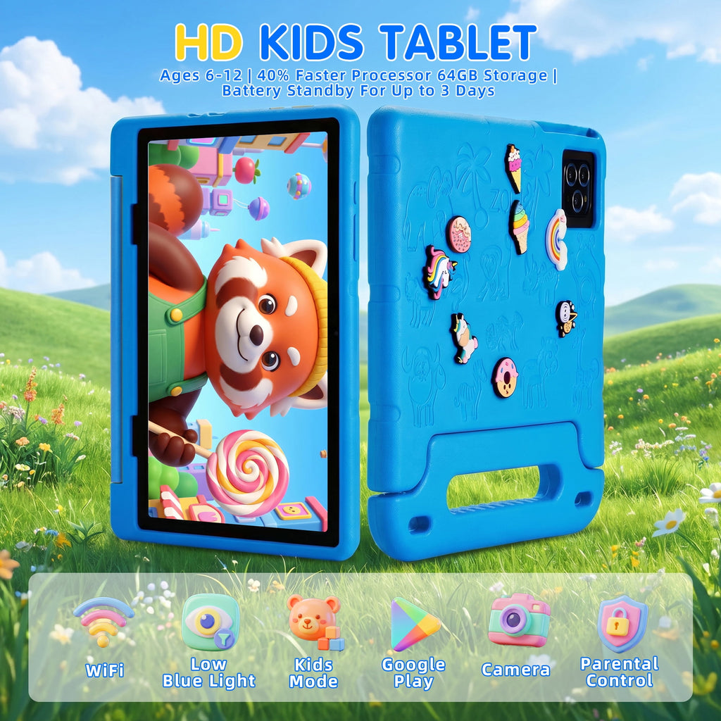 Redsmile Kids Tablet,10 inch Android 14 Tablet for Kids with Case,3GB+64GB,Dual Camera Tablet for Kid, 8000mAh, WiFi,Parental Control,Child Education Tablet,Gift for Boys and Girls,Blue