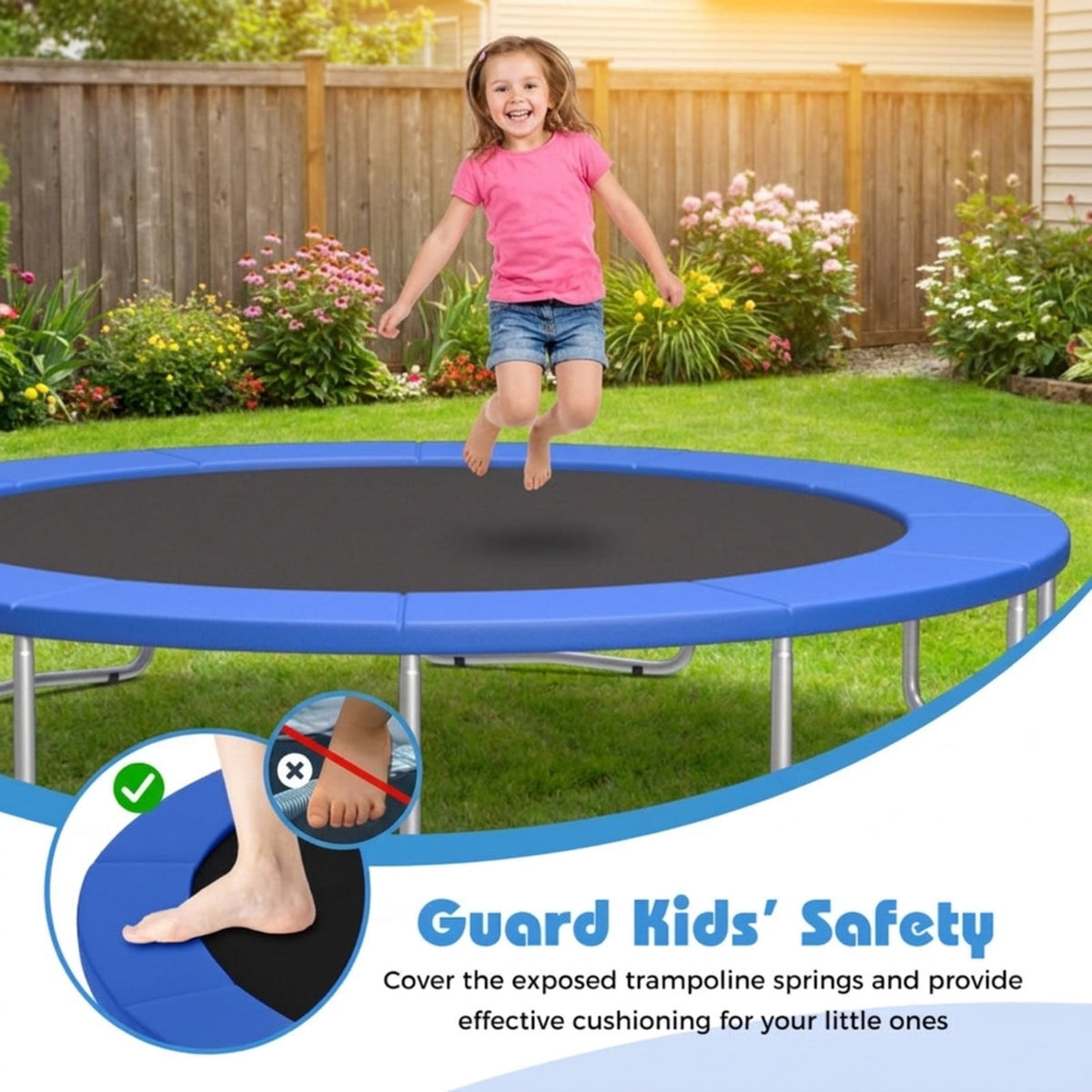 Redsmile 15 Feet Trampoline Pad Replacement Safety Pad with Fixing Straps, Blue