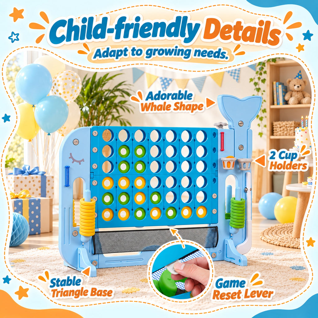 Redsmile Giant 4 in a Row Yard Game Set, 4-in-1 Outdoor Games for Kids and Adults with Basketball Hoop, Golf and Ring Toss, Adjustable Height Lawn Game for Backyard Party, Blue