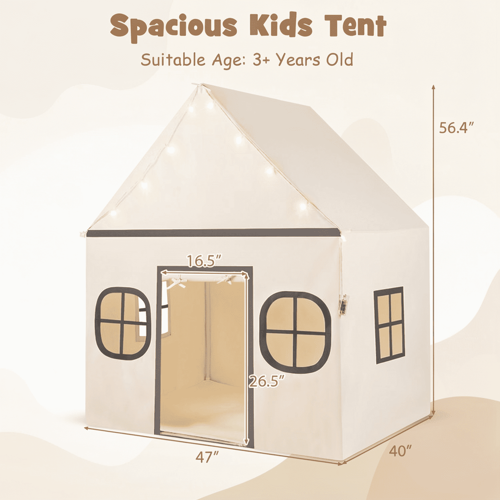 Redsmile Kids Play Tent Large Playhouse for Indoor Outdoor with Star Lights Door Curtain and Windows,Children Tent Play Equipment Gift for Girls Boys,Beige