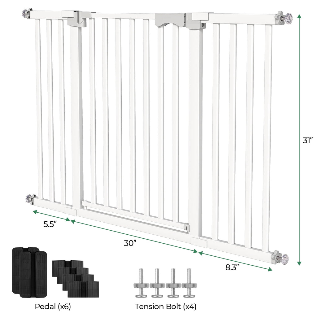 Redsmile 30in-50in Baby Gates for Doorway, Auto Close Pet Gate, Gifts for Mom, Easy Install Pressure Mounted Dog Door, White