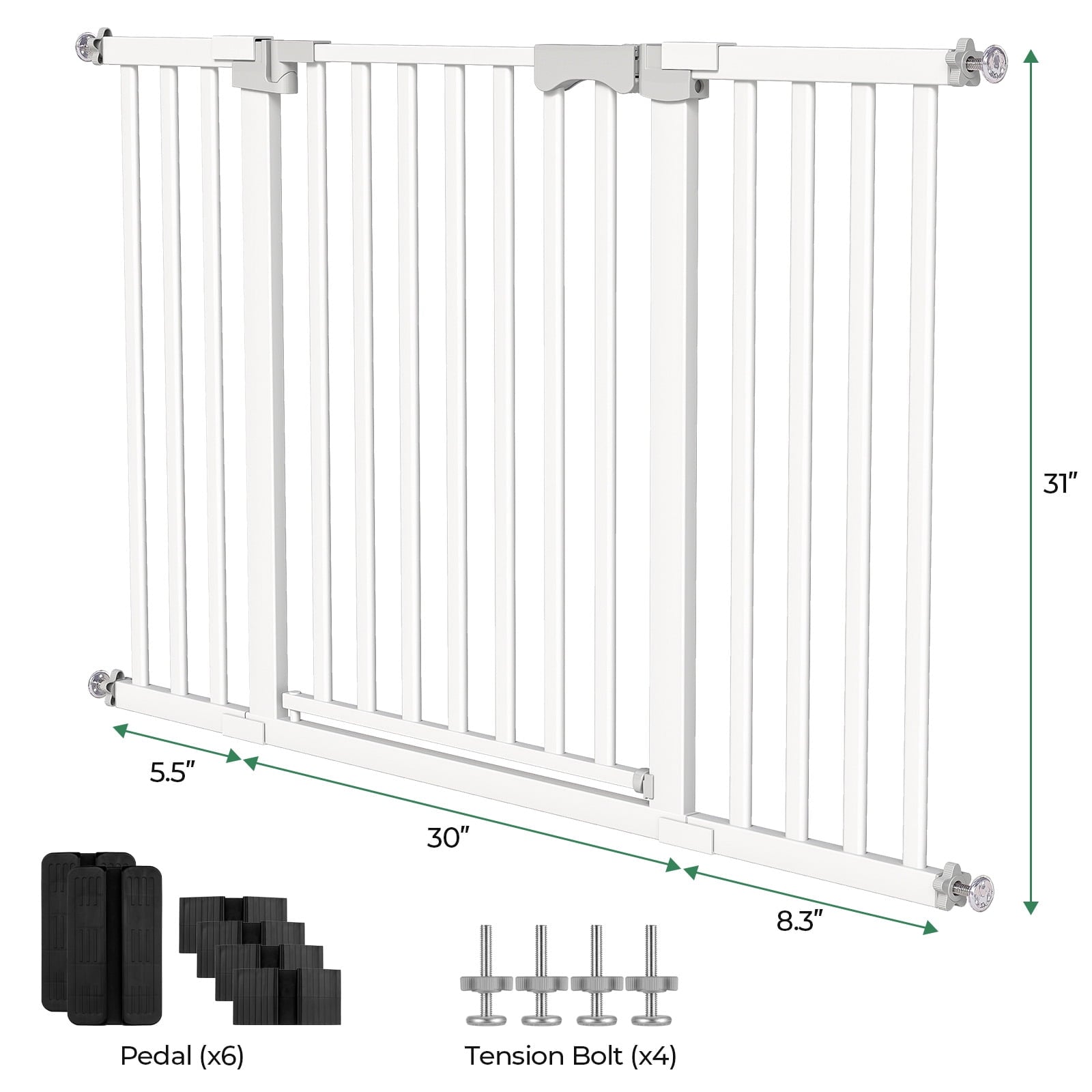 Redsmile 30in-50in Baby Gates for Doorway, Auto Close Pet Gate, Gifts for Mom, Easy Install Pressure Mounted Dog Door, White