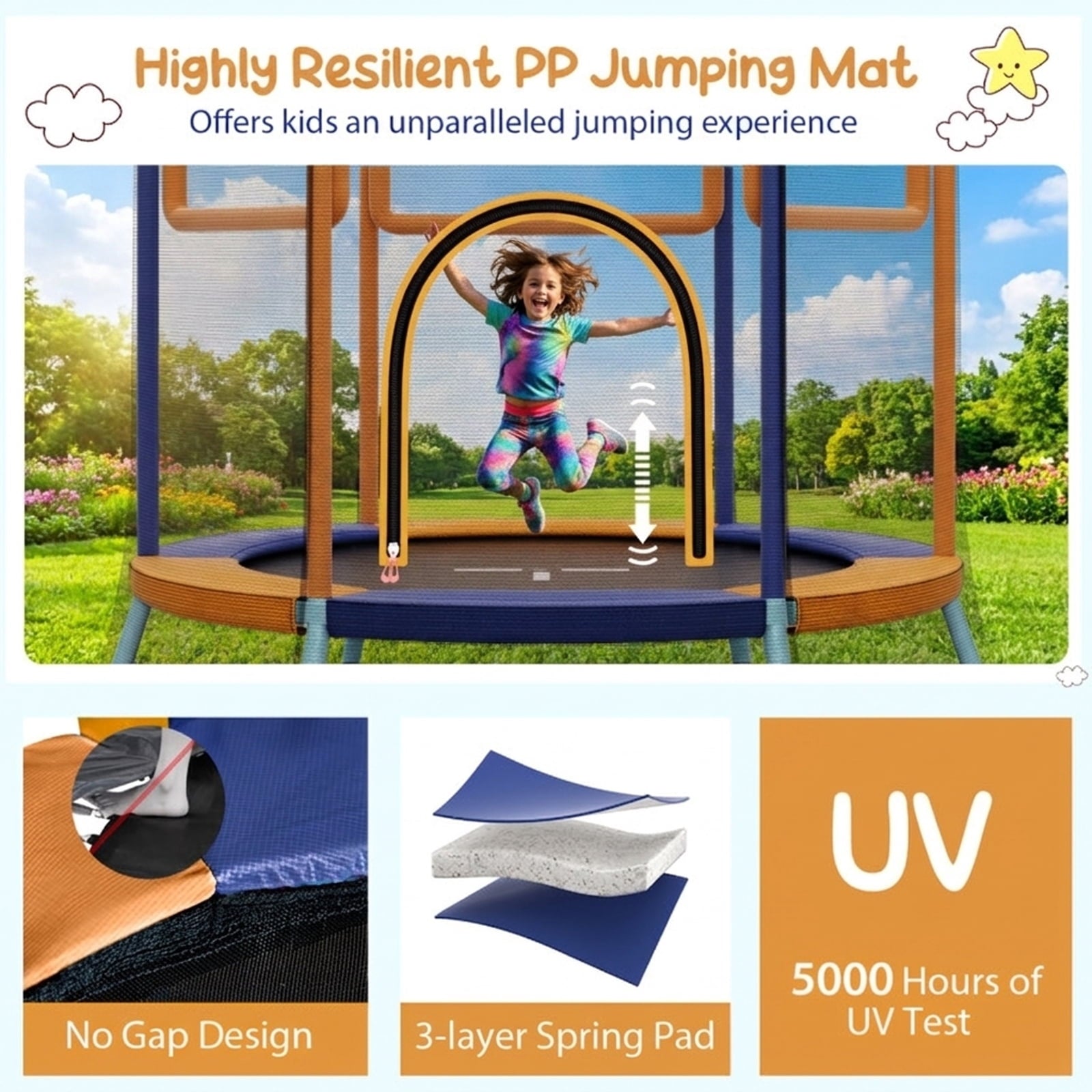 Redsmile Mini Trampoline for Kids with Safety Enclosure Net and Foam Handles, Orange