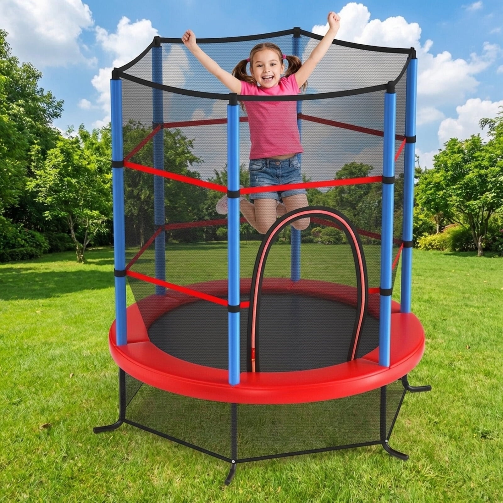 Redsmile 55 Inch Kids Recreational Trampoline Bouncing Jumping Mat with Enclosure Net - Navy Blue - Outdoor Recreation