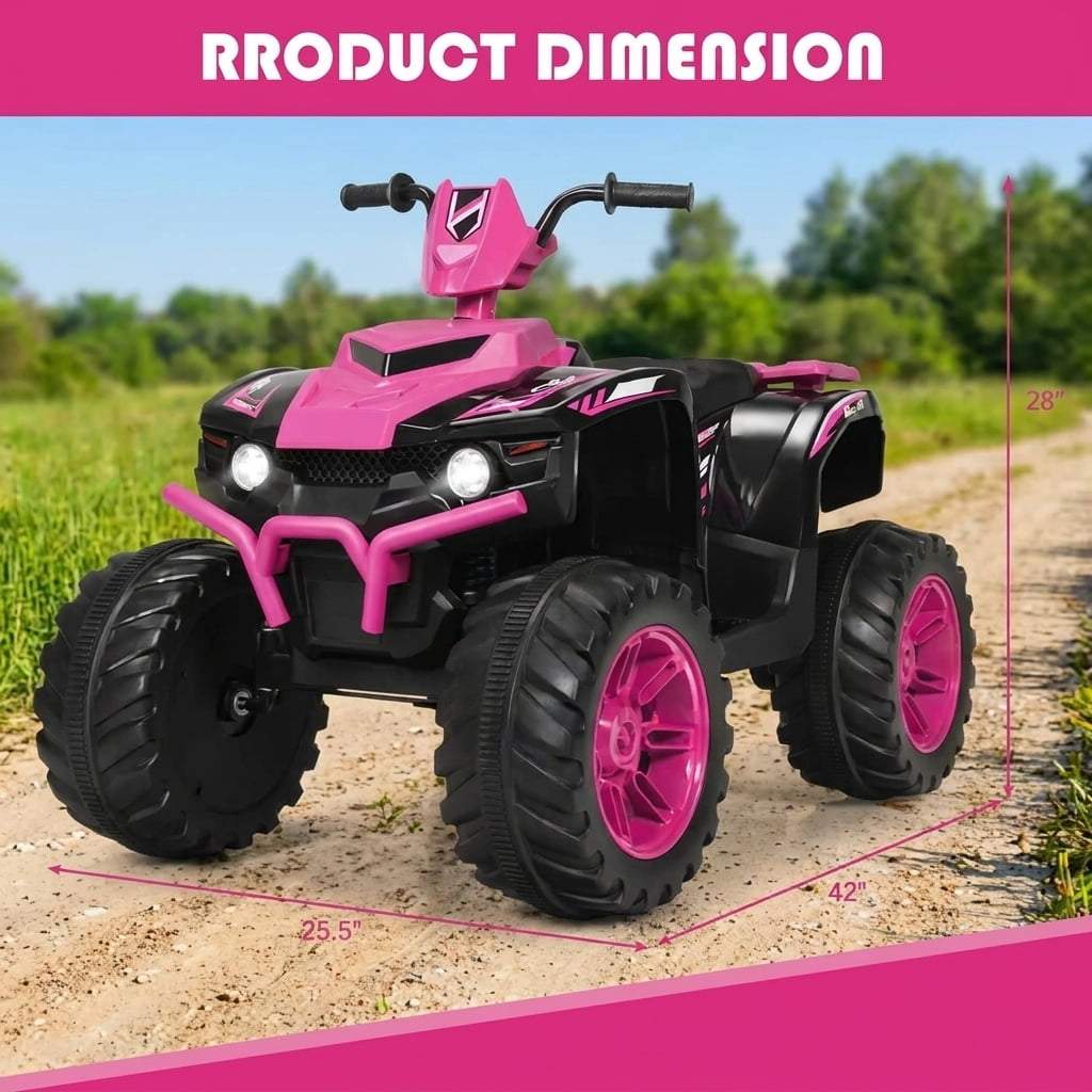 Redsmile 12V Kids Ride On ATV 4-Wheeler Quad with LED Headlights, USB Music Horn, Treaded Tires, High Low Speed, Battery Powered Electric Quad for Boys Girls Age 3-7, Pink
