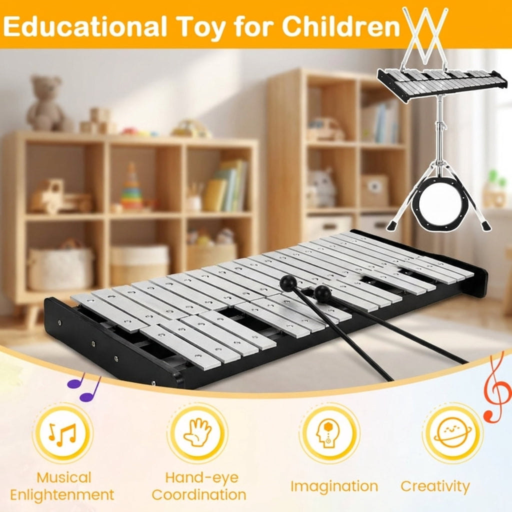 Redsmile 30-Note Glockenspiel Percussion Set with Adjustable Stand and Mallets for Beginner Kids, Black
