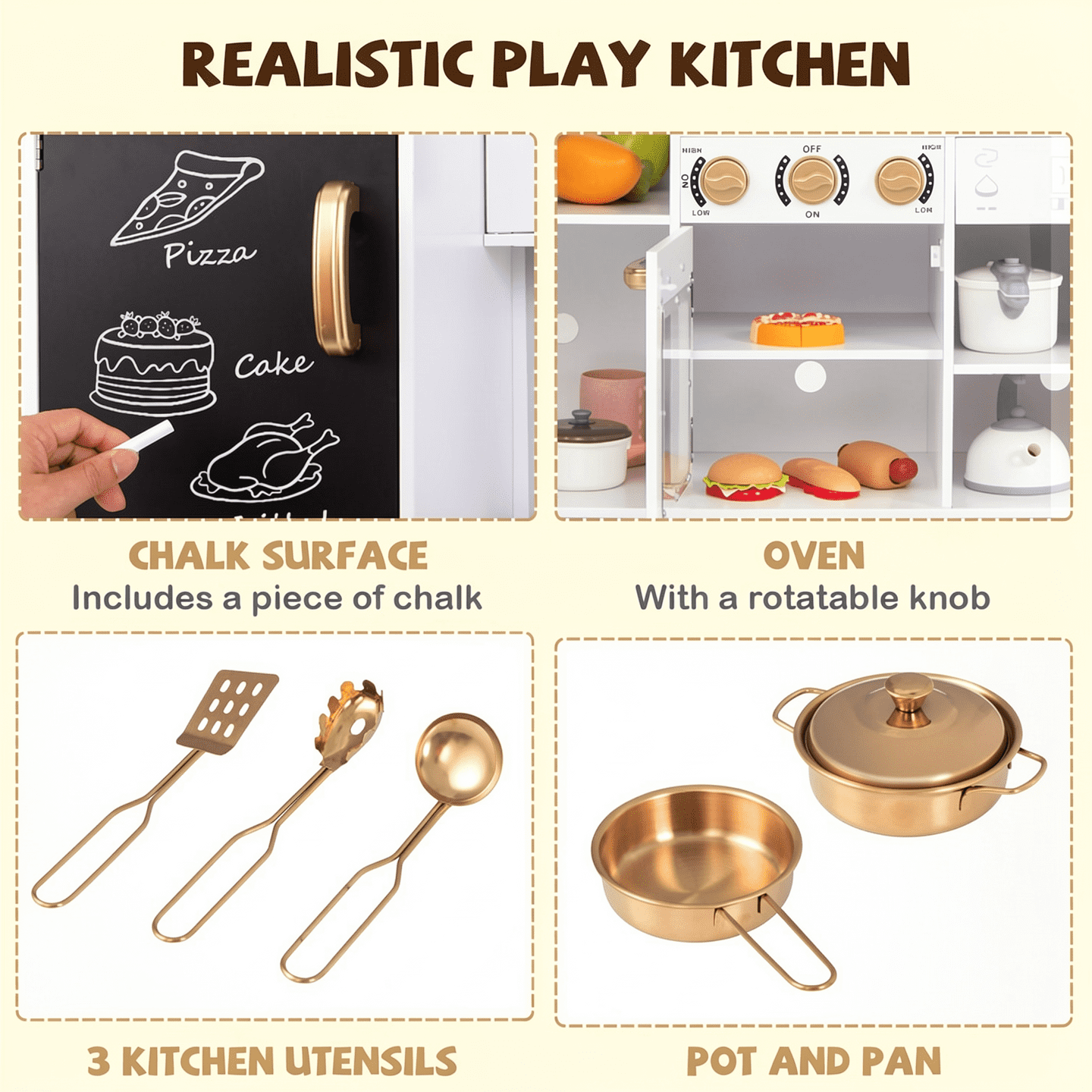 Redsmile Play Kitchen,Wooden Kids Kitchen Playset with Dish Washable Machine,Oven,Realistic Lights and Sounds,Pretend Play Toy Kitchen Gift for Girls Boys Ages 3-10,White