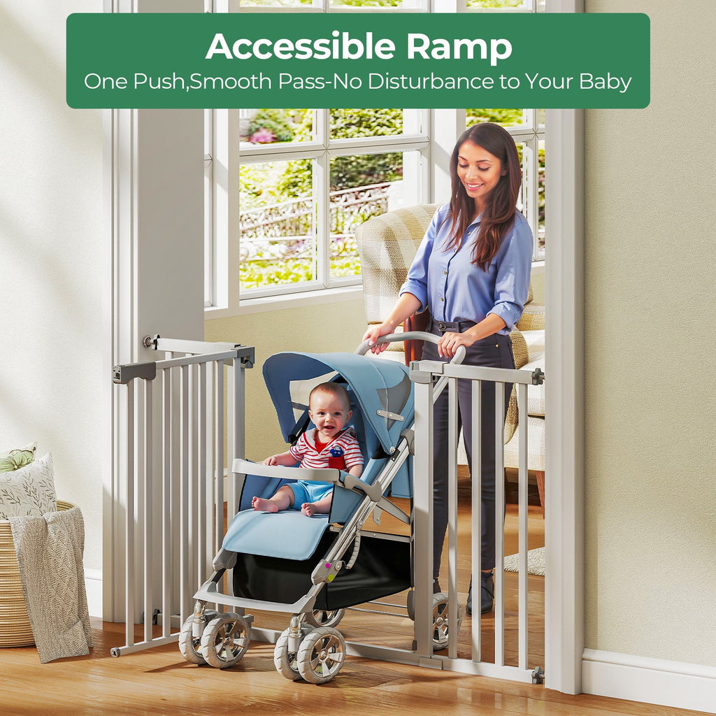 Redsmile 30in-50in Baby Gates for Doorway, Auto Close Pet Gate, Gifts for Mom, Easy Install Pressure Mounted Dog Door, White
